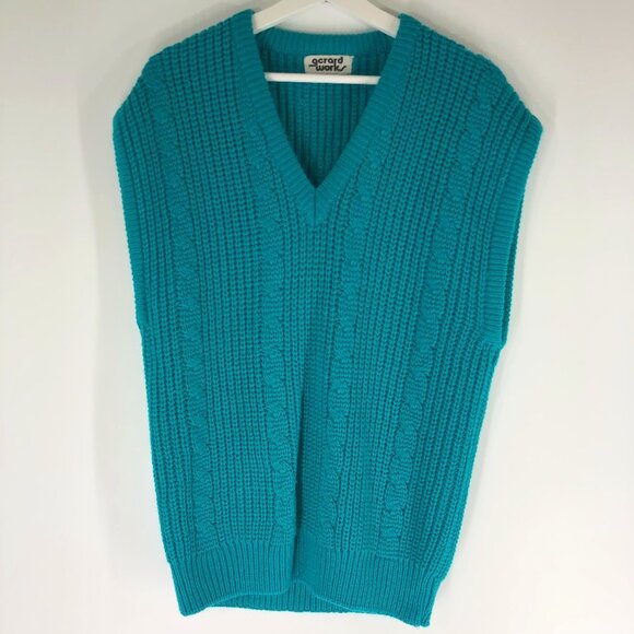 Vintage Teal Chunky Preppy Sweater Vest - Picture 1 of 5